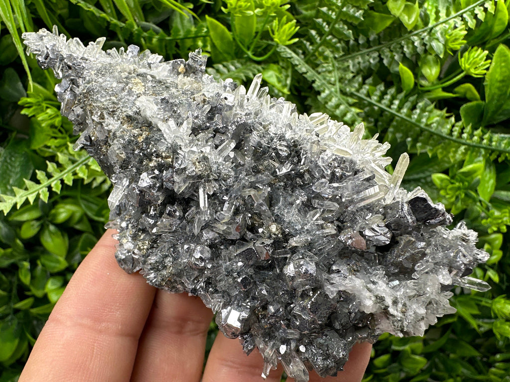 Galena on Quartz with Pyrite: Natural Crystal Home Decor Stone