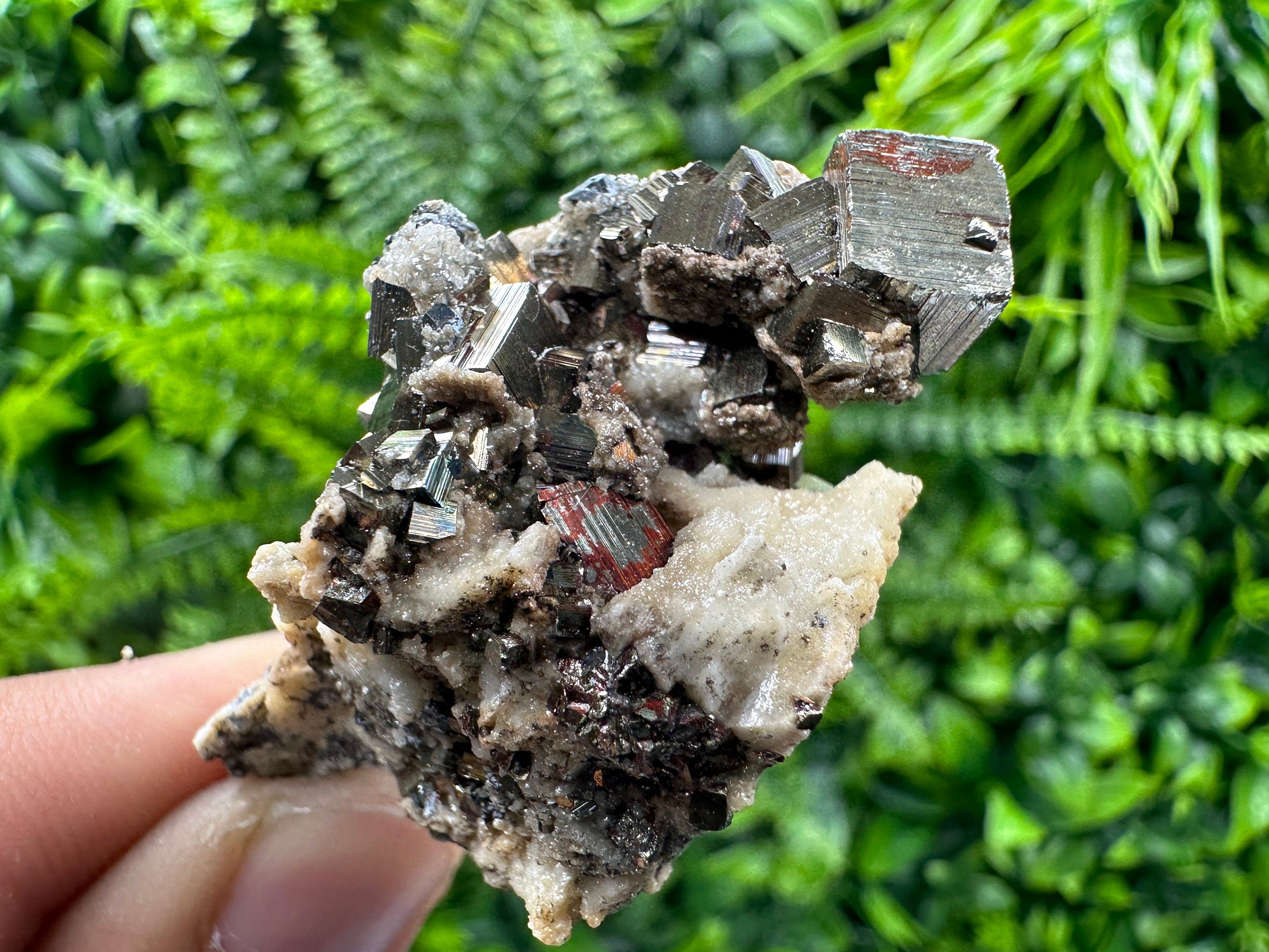Pyrite with Hematite on Calcite Mineral Specimen, Madan Bulgaria