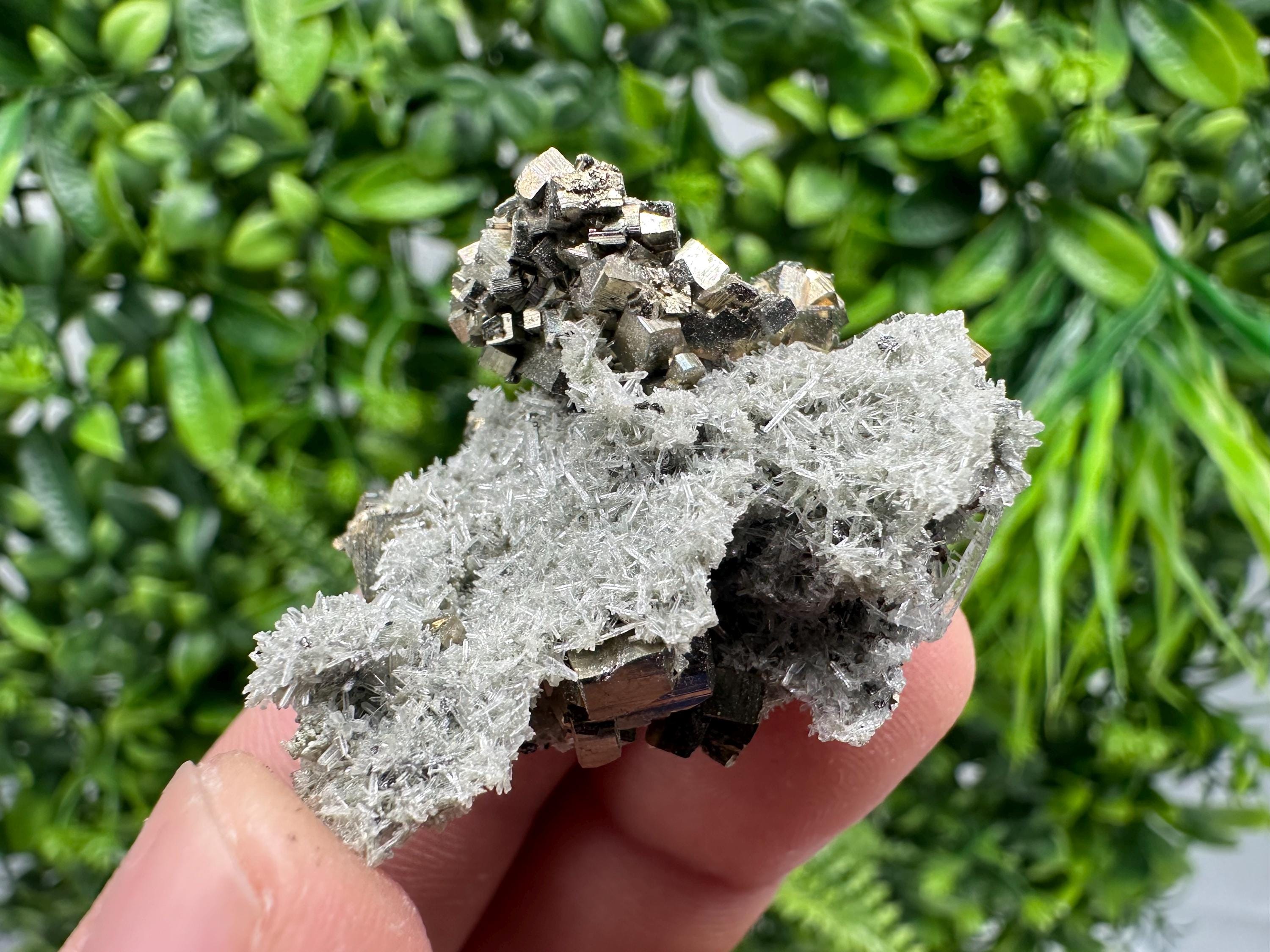 Pyrite on Green Quartz, Borieva Mine Mineral Specimen, Home Decor Stone