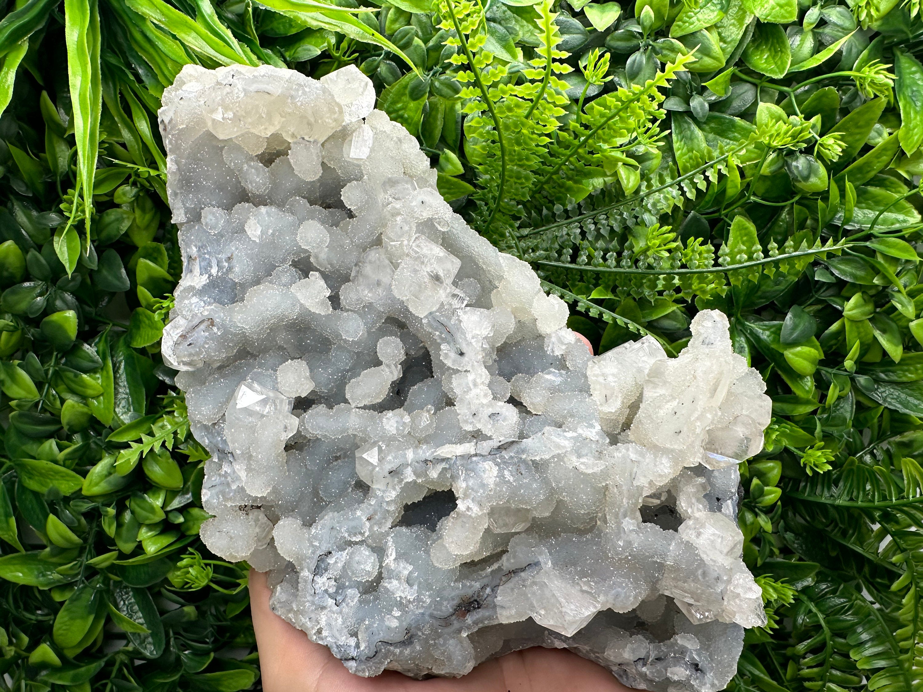 Transparent Apophyllite on Chalcedony, India Mineral Specimen