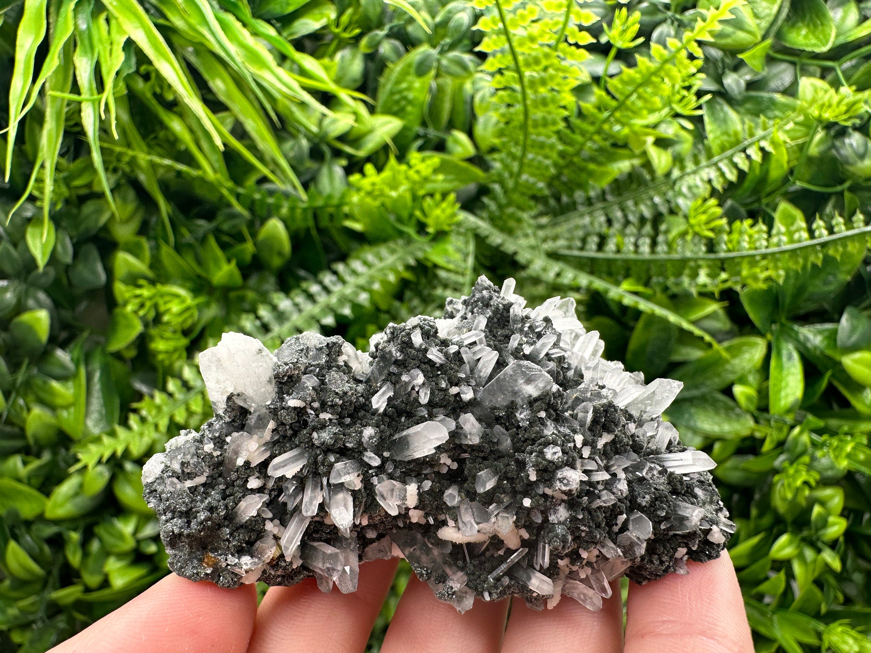 Quartz with Calcite and Chlorite: Borieva Mine Crystal Souvenir