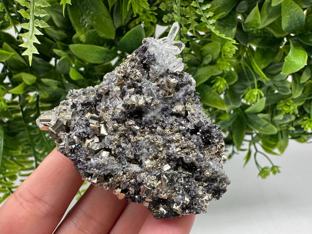 Pyrite on Green Quartz Mineral Specimen, Borieva Mine, Bulgaria