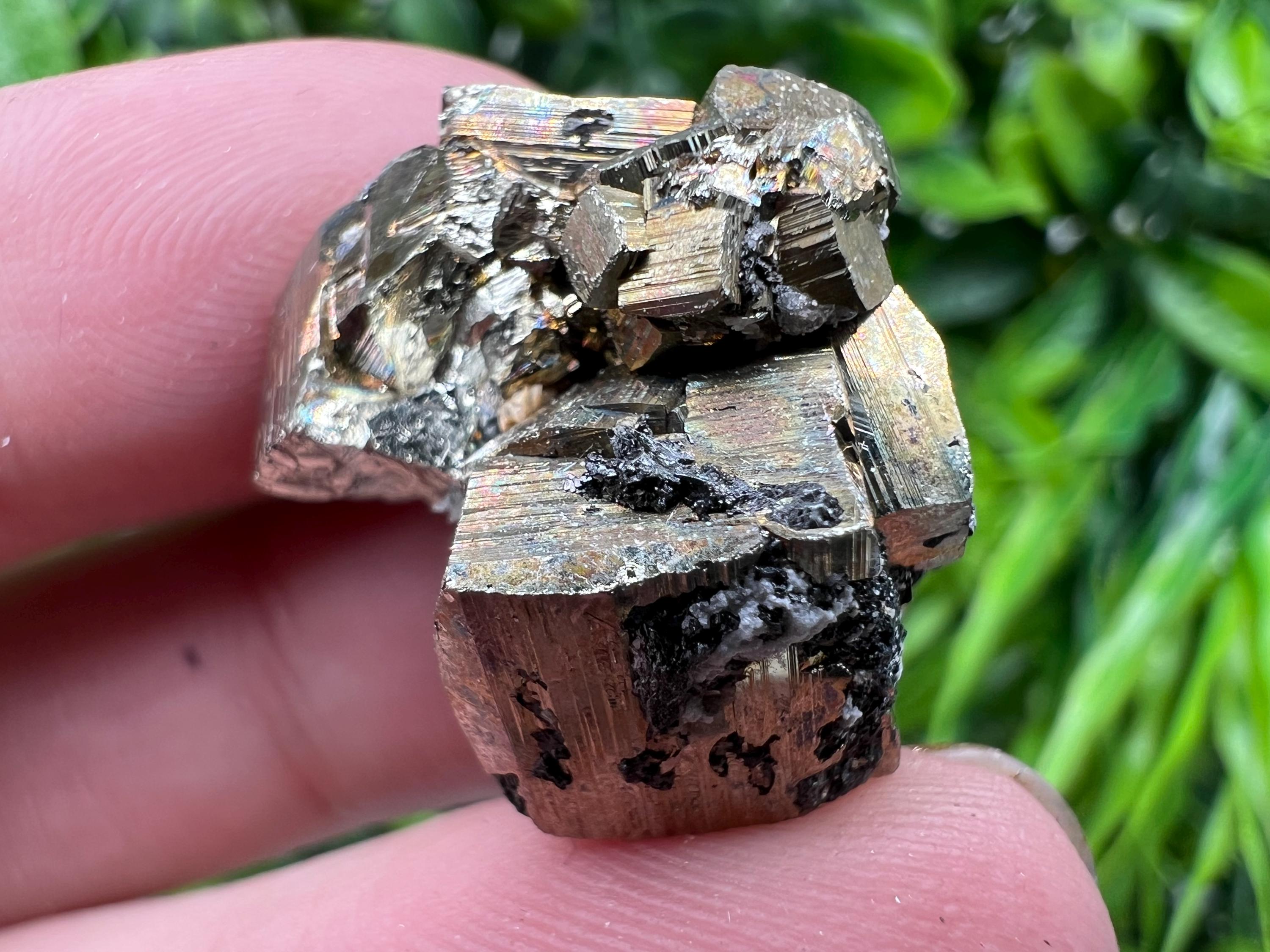 Rainbow Pyrite with Calcite, Natural Crystal Mineral Souvenir, Bulgaria