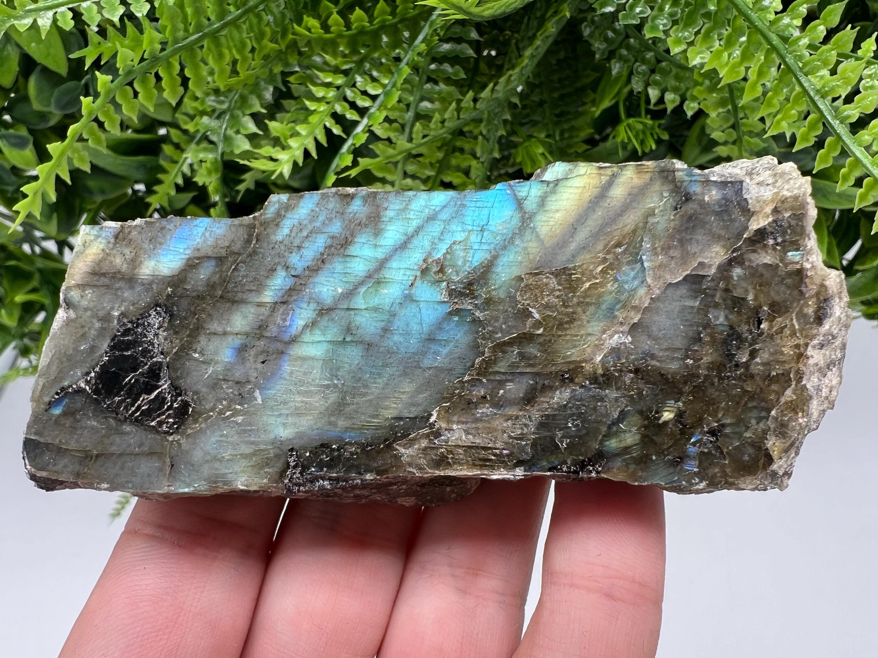 Polished Multifire Labradorite Slab: Crystal Decor, Crystal Grid (10.5/5/2.4 CM, 179 Grams)