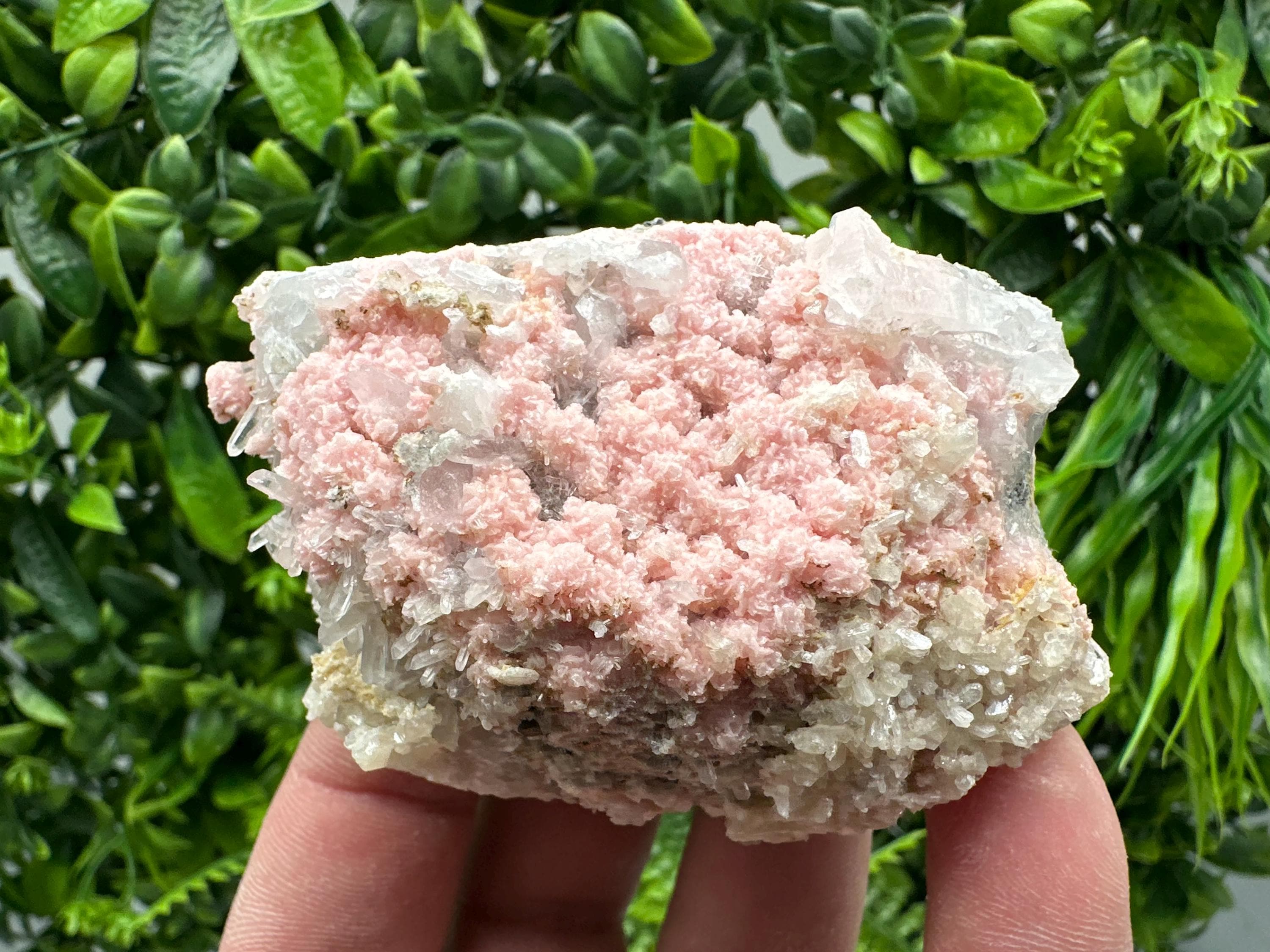 Rhodochrosite on Quartz Specimen, Starnica Mine, Bulgaria