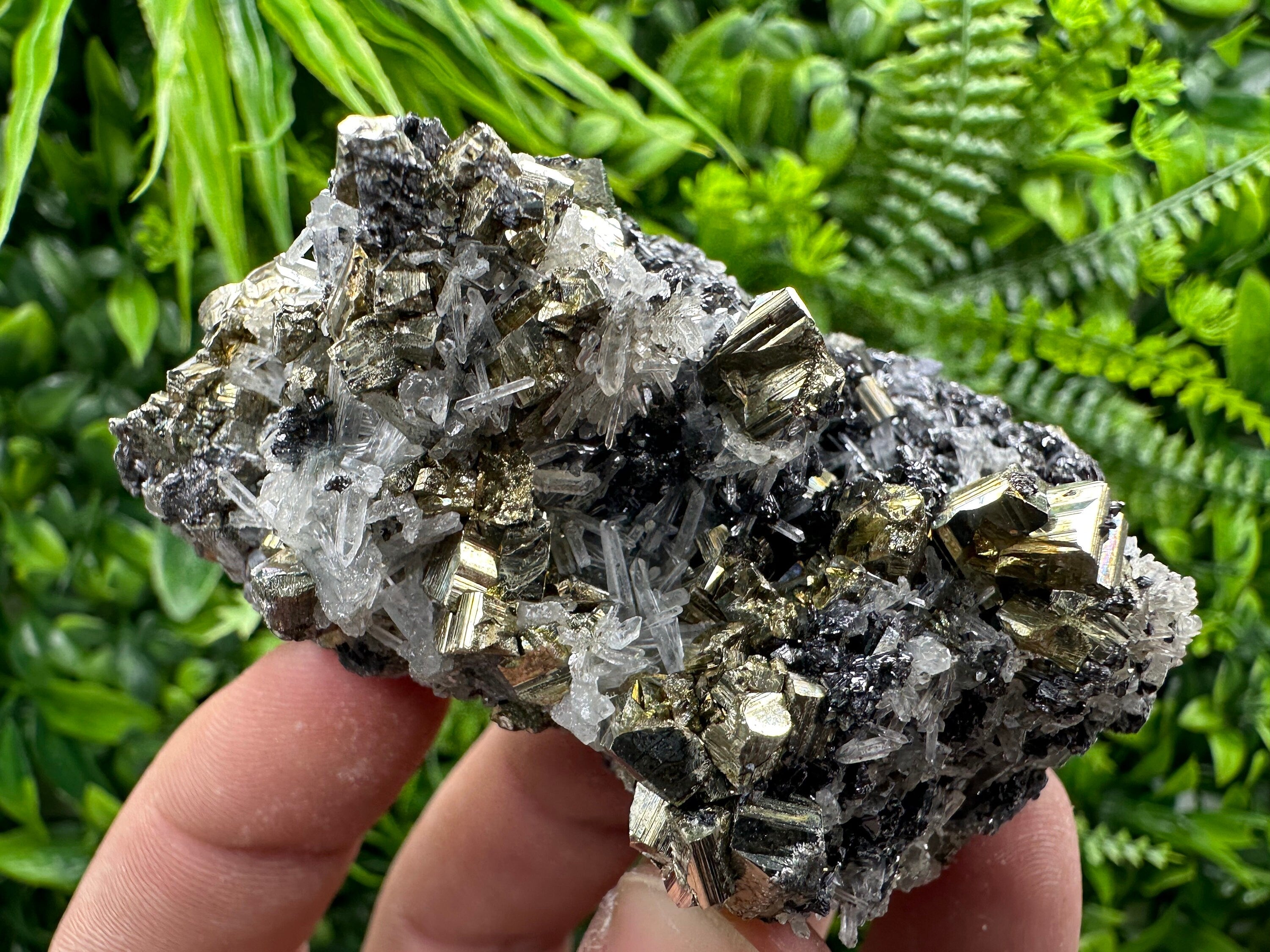 Rainbow Pyrite, Sphalerite and Quartz Mineral Specimen, Borieva Mine