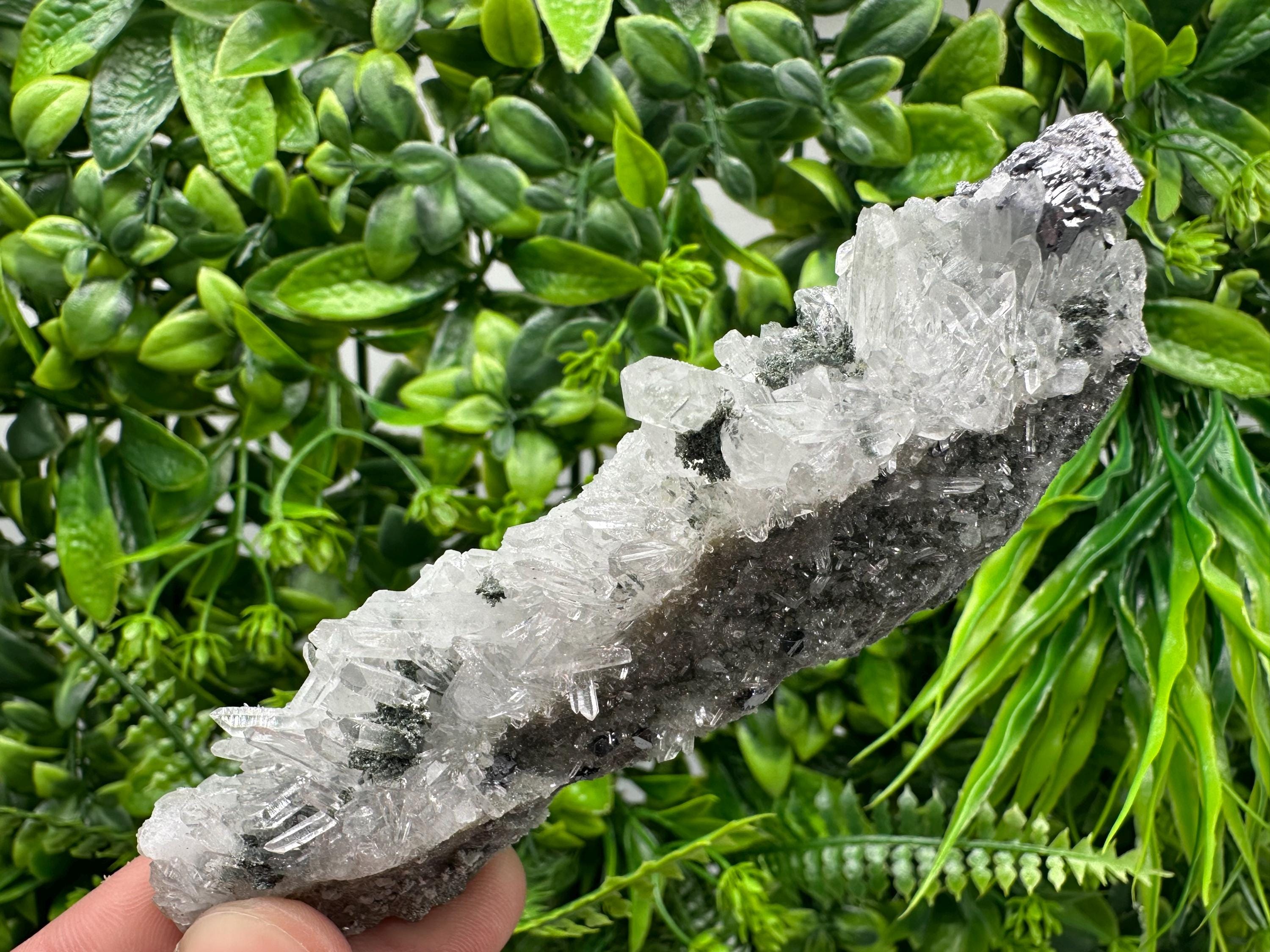 Transparent Quartz, Galena, and Chlorite Mineral Specimen, Bulgaria