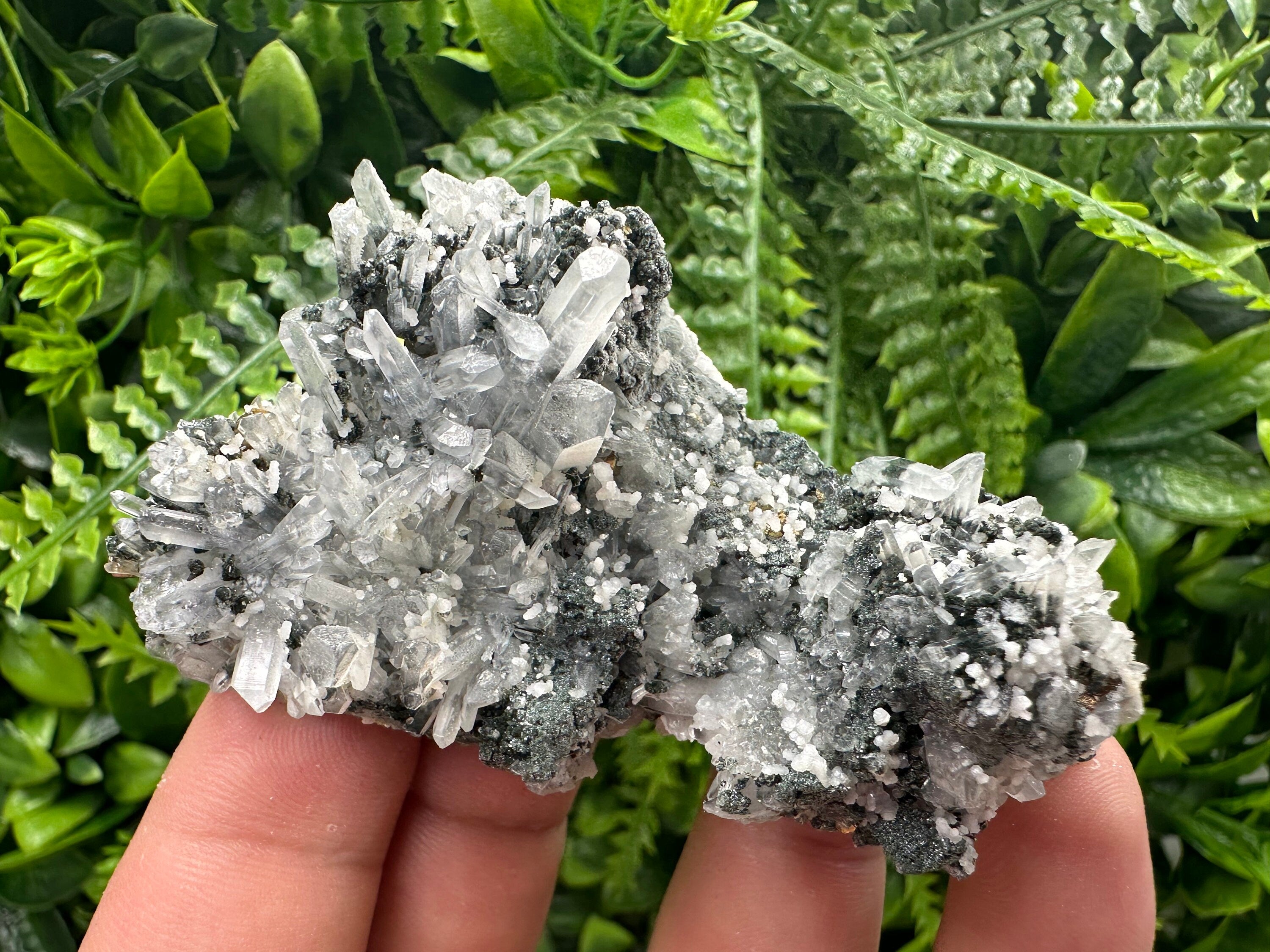 Quartz with Calcite and Chlorite: Borieva Mine Crystal Souvenir
