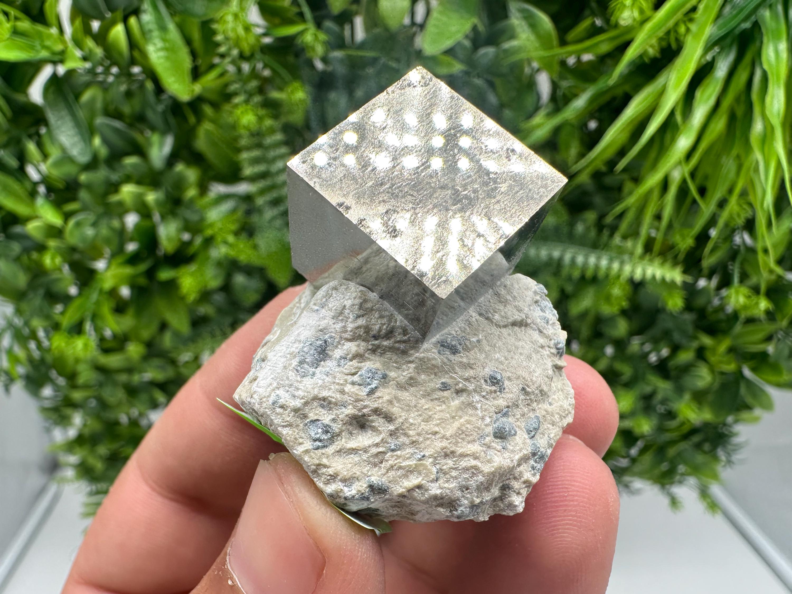 Large Pyrite Cube on Matrix, Navajun Spain, Shiny Home Decor Stone