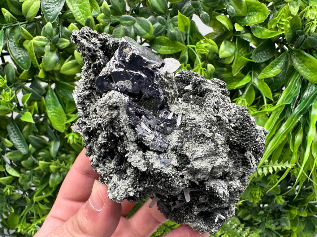 Galena Calcite on Chlorite Matrix Mineral Specimen, Bulgaria