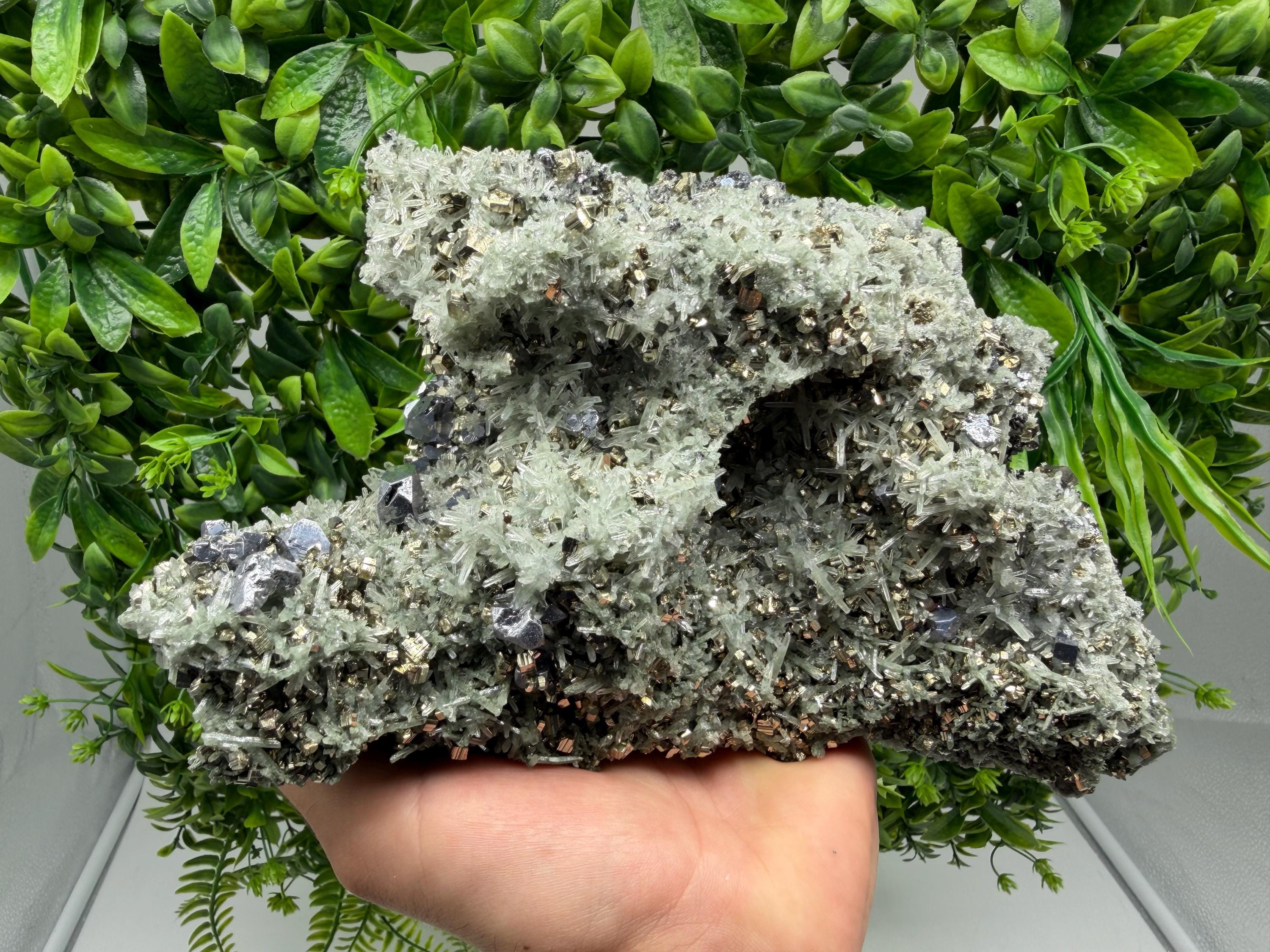 Galena on Green Quartz with Chlorite, Borieva Mine Mineral Specimen
