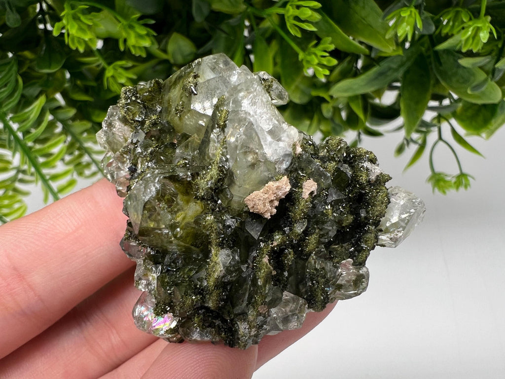 Green Epidote with Quartz Crystals - Extremely Sparkly with Rainbows,souvenirs collection stone,gift,decor, Eastern Anatolian, Turkey