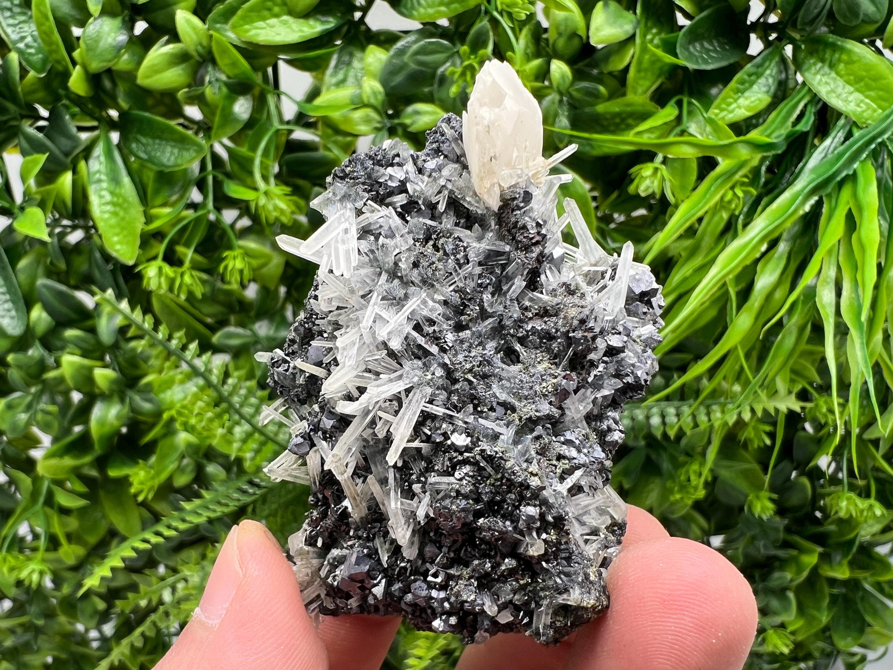 Wonderful Calcite,Sphalerite,Galena on Needle Quartz from Borieva mine,Madan,Bulgaria,natural,collectible mineral specimen,home decor stone