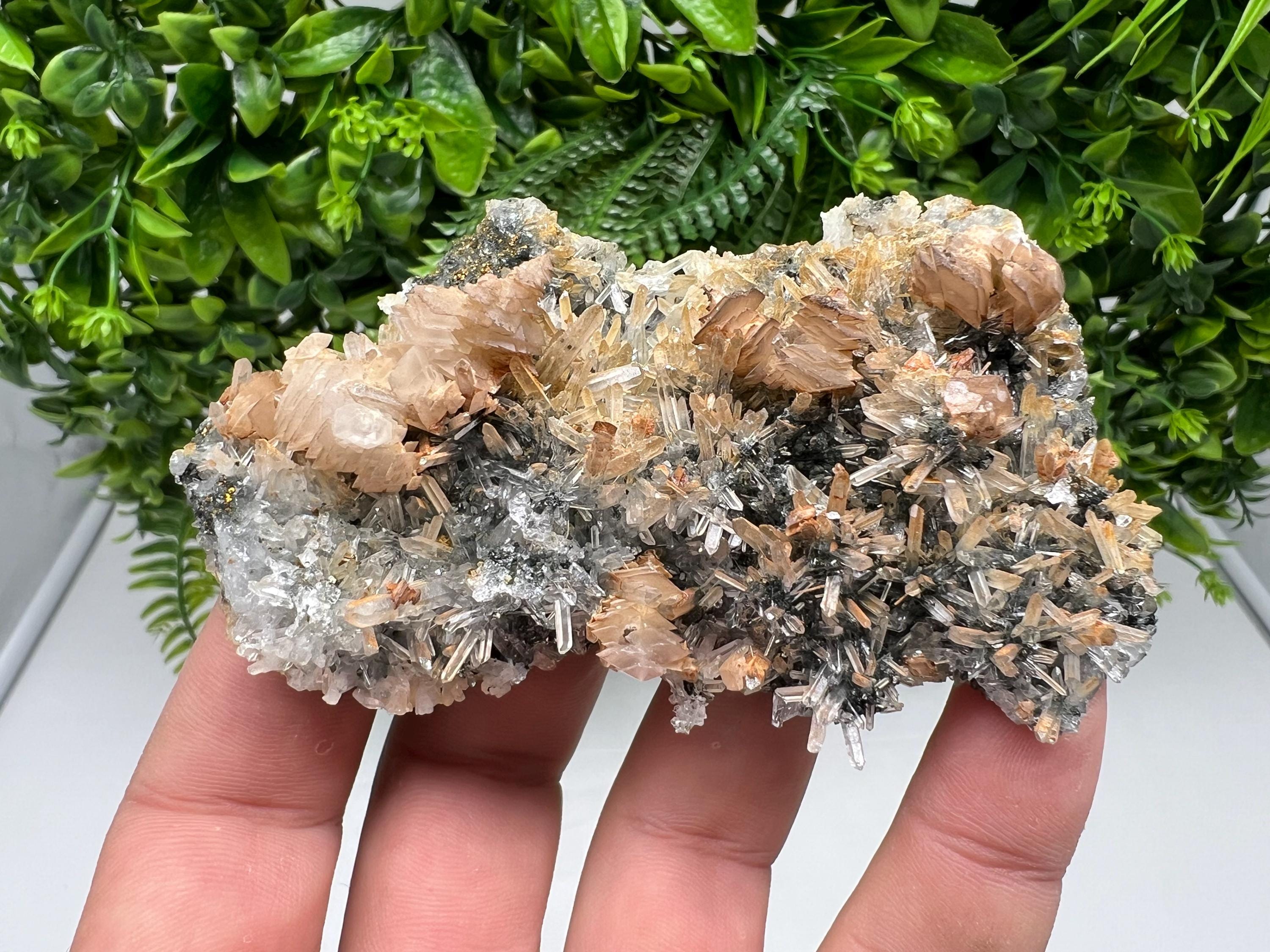 Wonderful Calcite on Quartz white Sphalerite, from Borieva mine,Bulgaria,natural,collection mineral specimen,Home decor crystal,gift,healing
