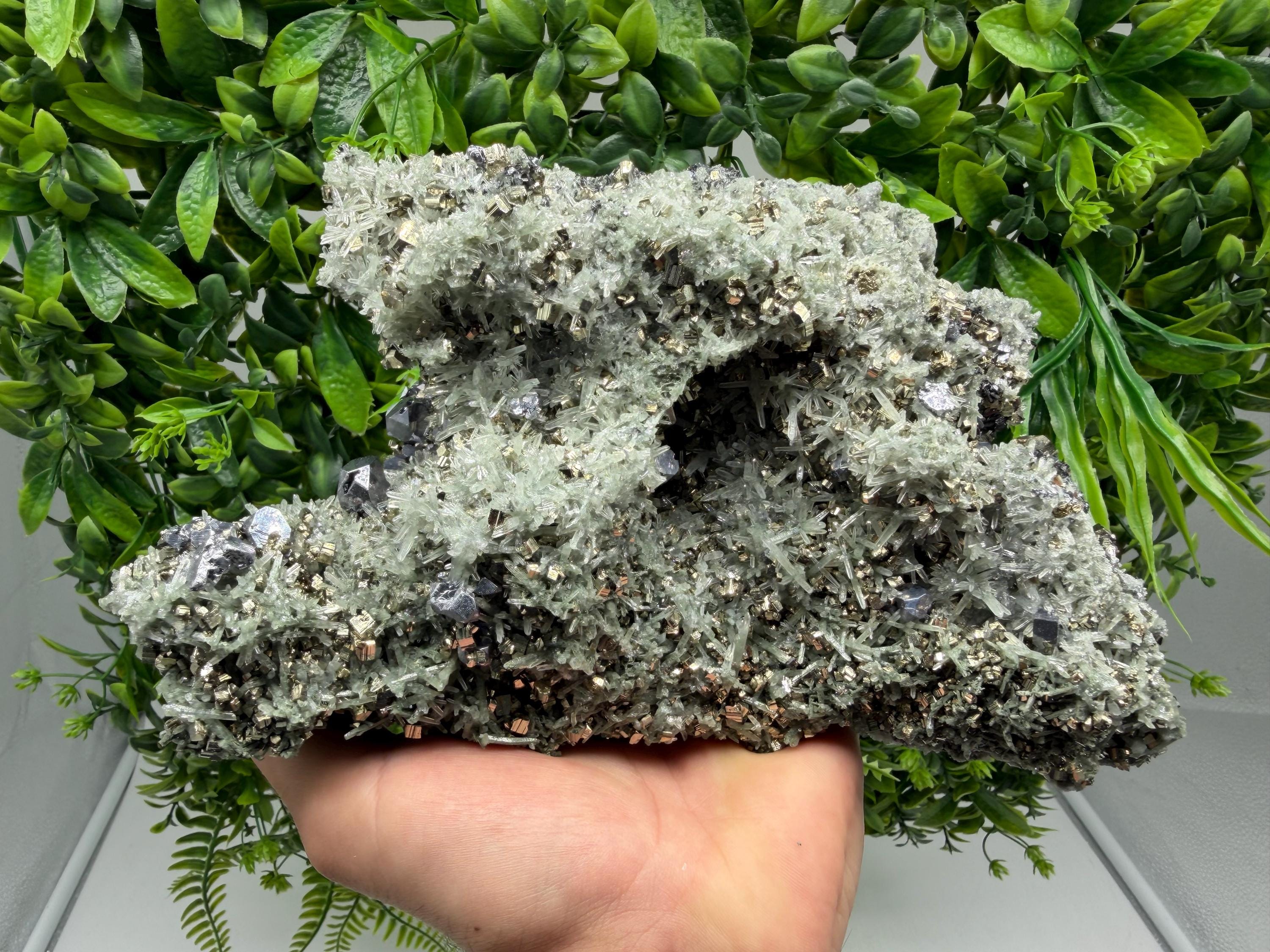 Galena on Green Quartz with Chlorite, Borieva Mine Mineral Specimen