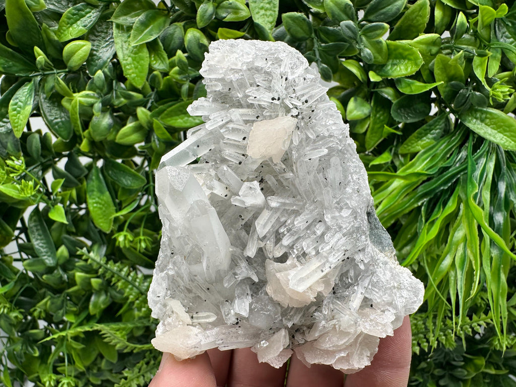 Calcite on Quartz Cluster, Borieva Mine Mineral Specimen