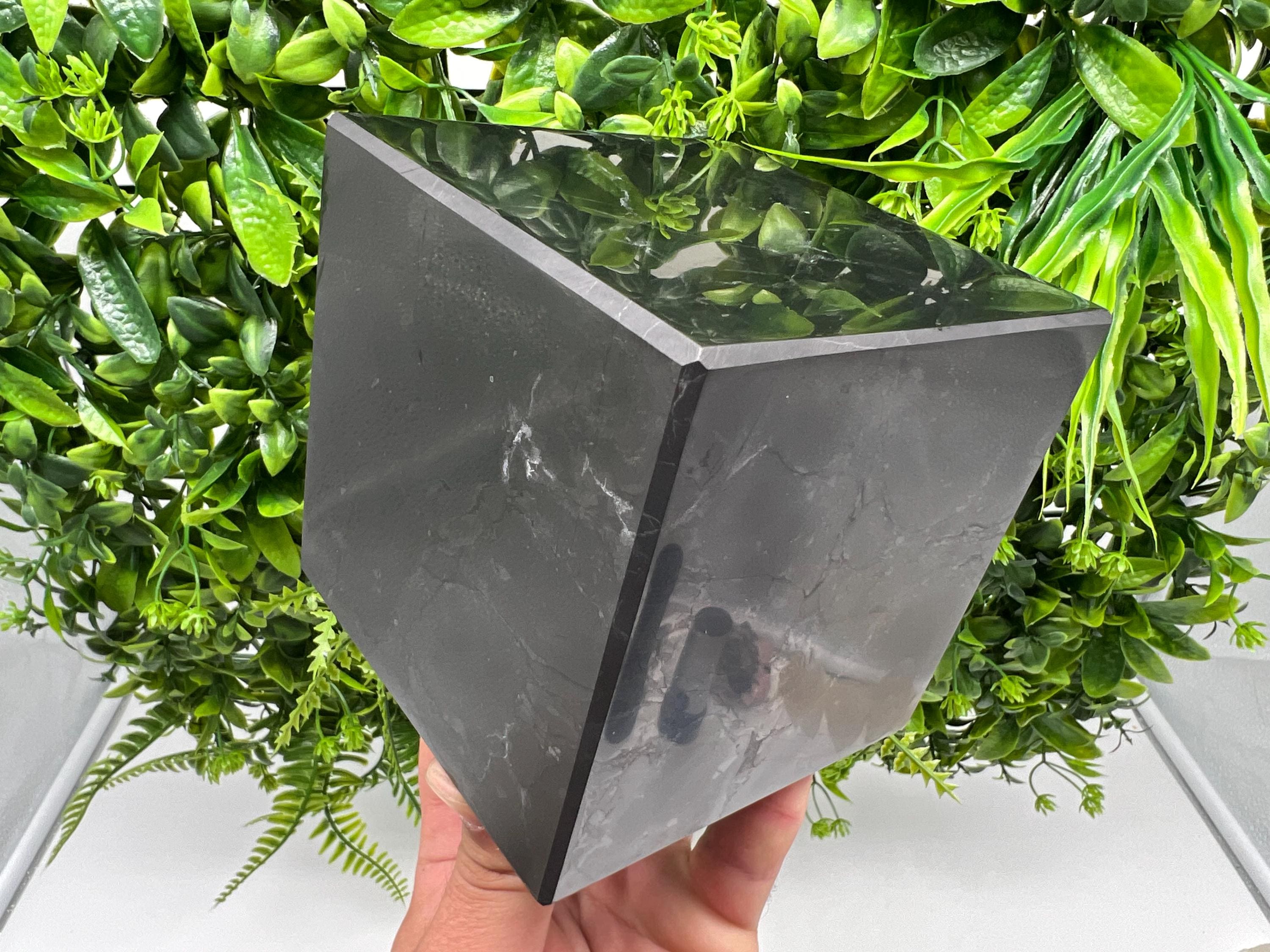 Large Shungite Cube (10cm): Polished EMF Protection Crystal