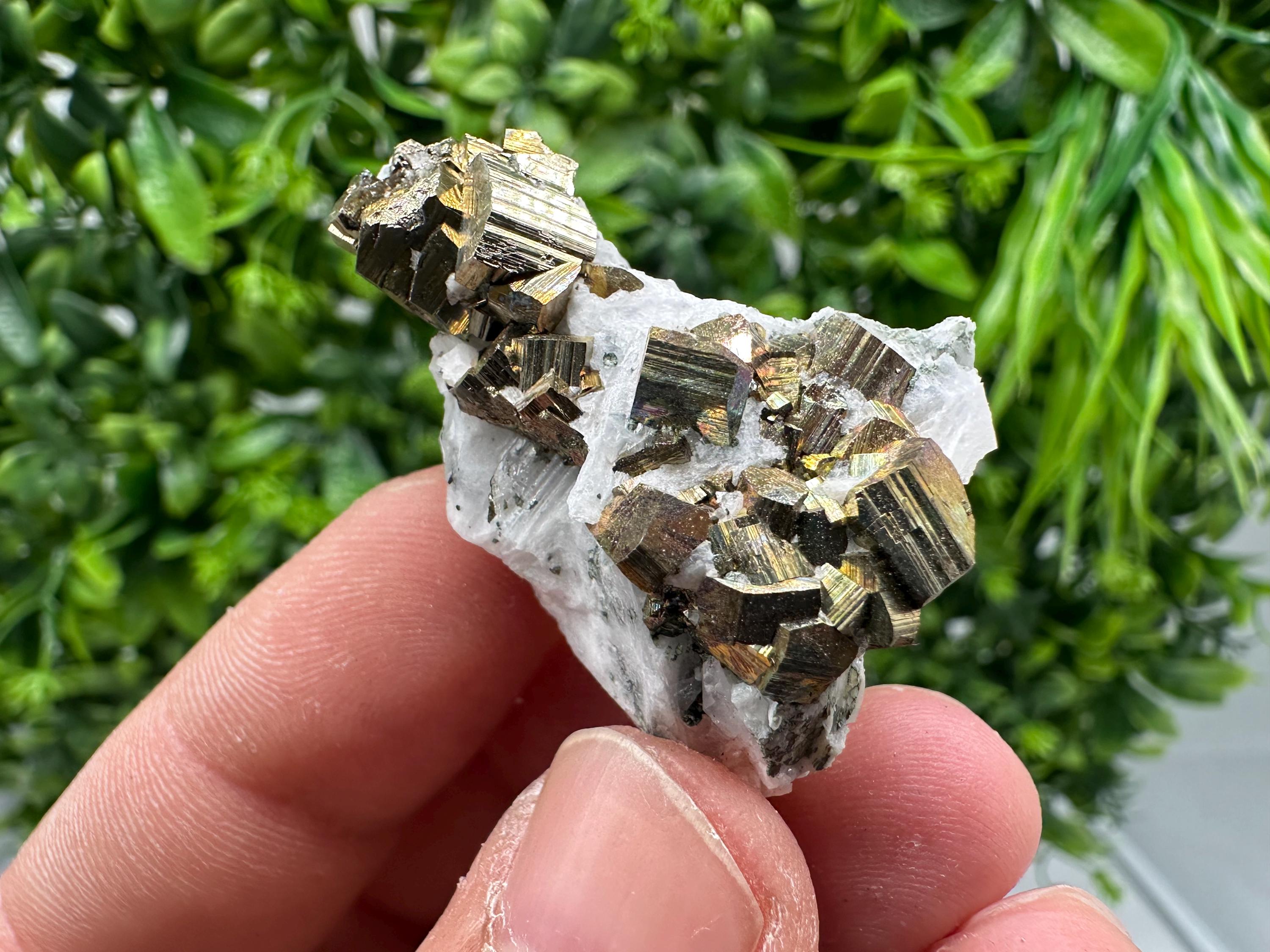 Rainbow Pyrite with Calcite, Natural Crystal Mineral Specimen, Borieva Bulgaria