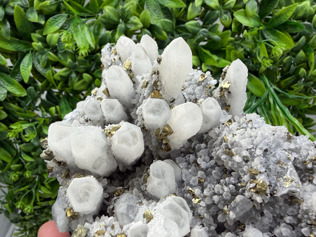 Chalcopyrite on Quartz Cluster, Krushev Dol Mine, Bulgaria, Mineral Specimen