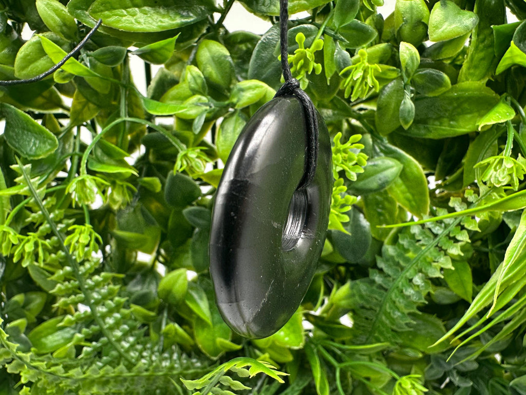 Shungite Circle Pendant Necklace: EMF Protection Healing Stone