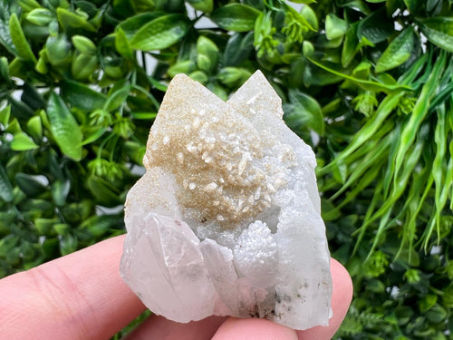 Calcite on Green Quartz Crystal, Djurcovo Mine, Bulgaria