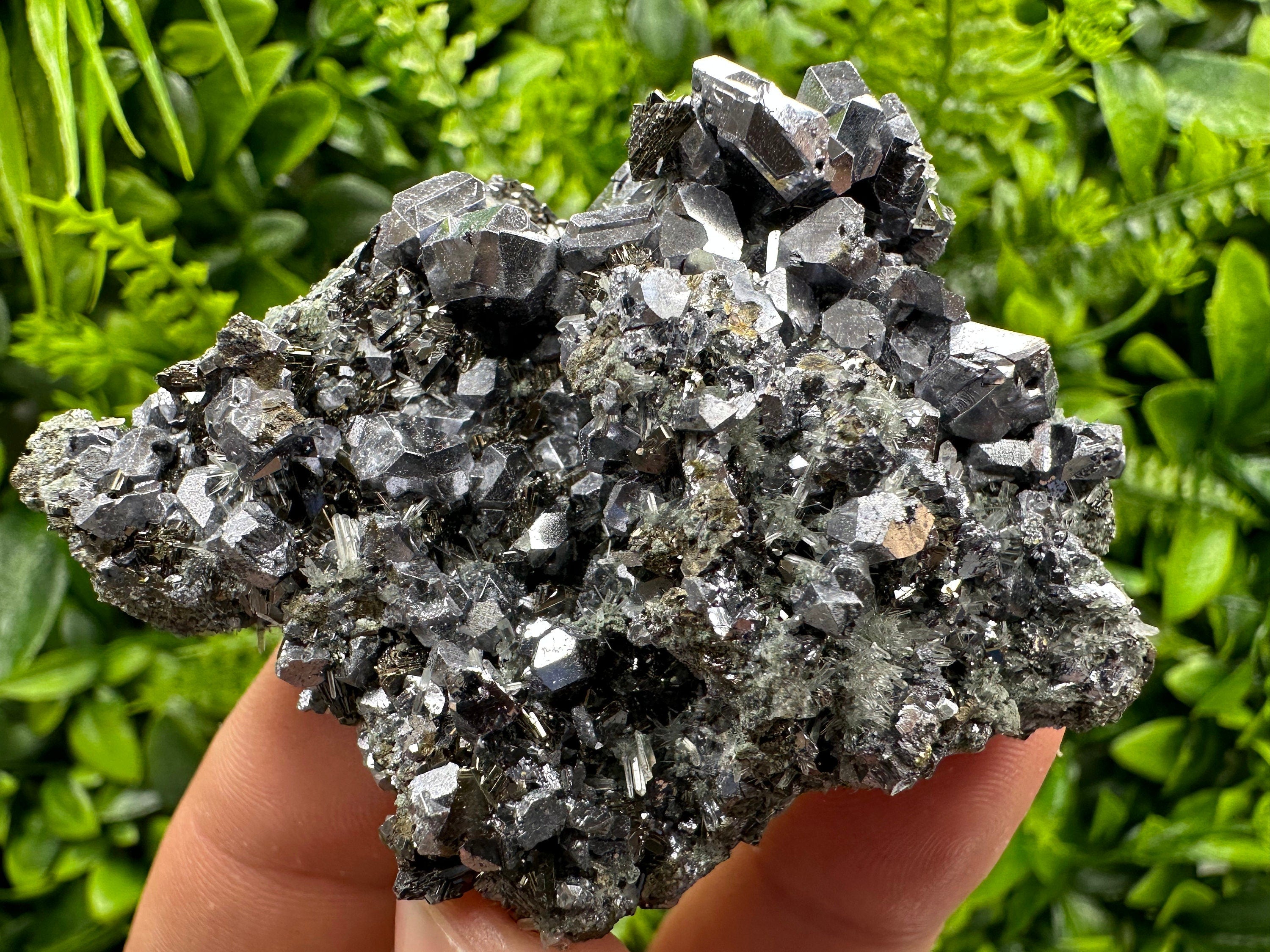 Skeletal Galena on Needle Quartz, Borieva Mine, Bulgaria