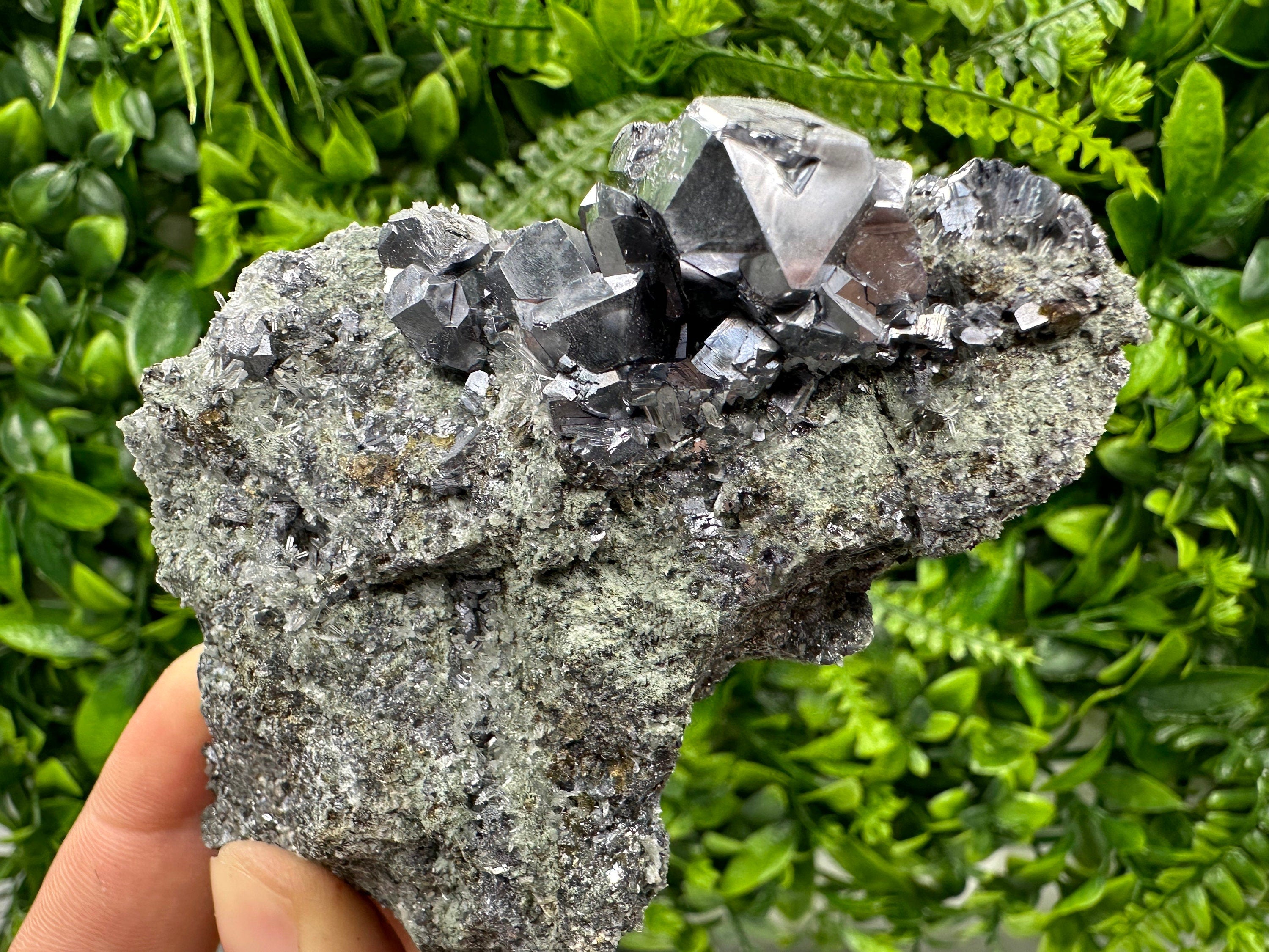 Shiny Galena on Matrix: Borieva Mine Crystal Decor