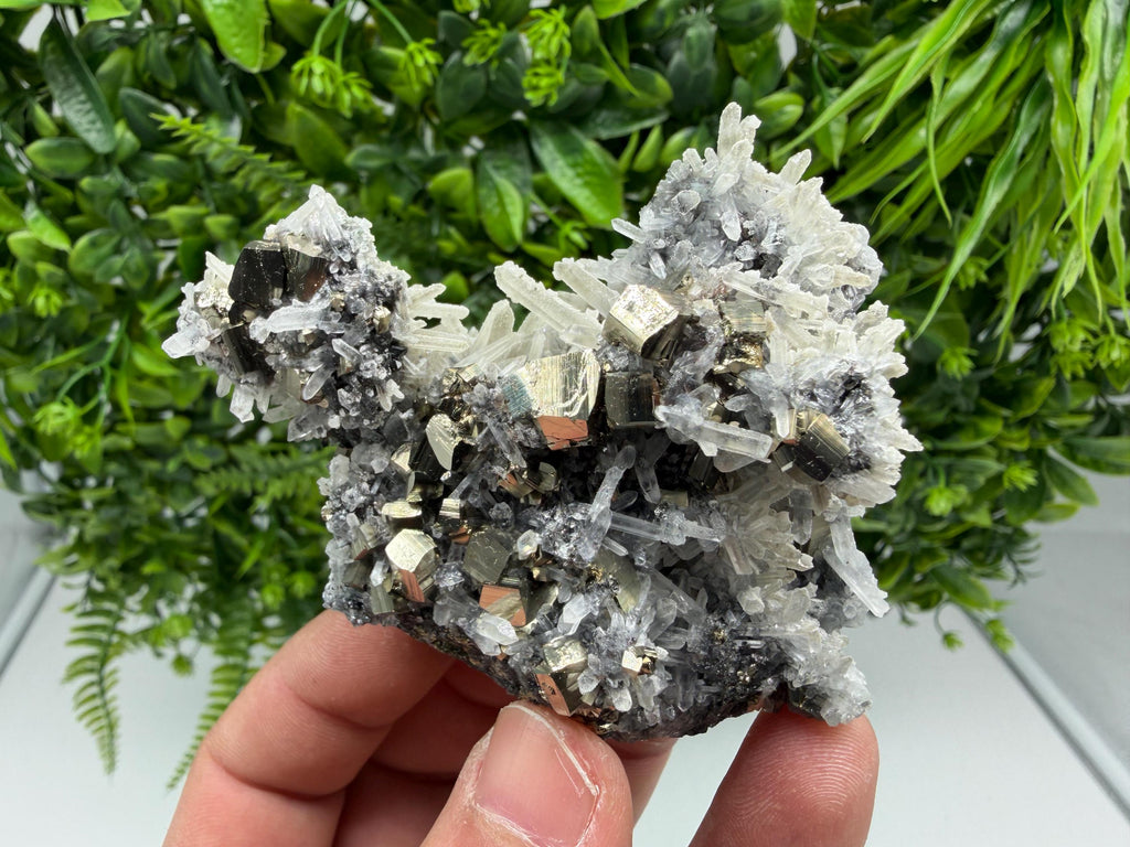 Rainbow Pyrite, Sphalerite on Quartz: Natural Crystal Souvenir