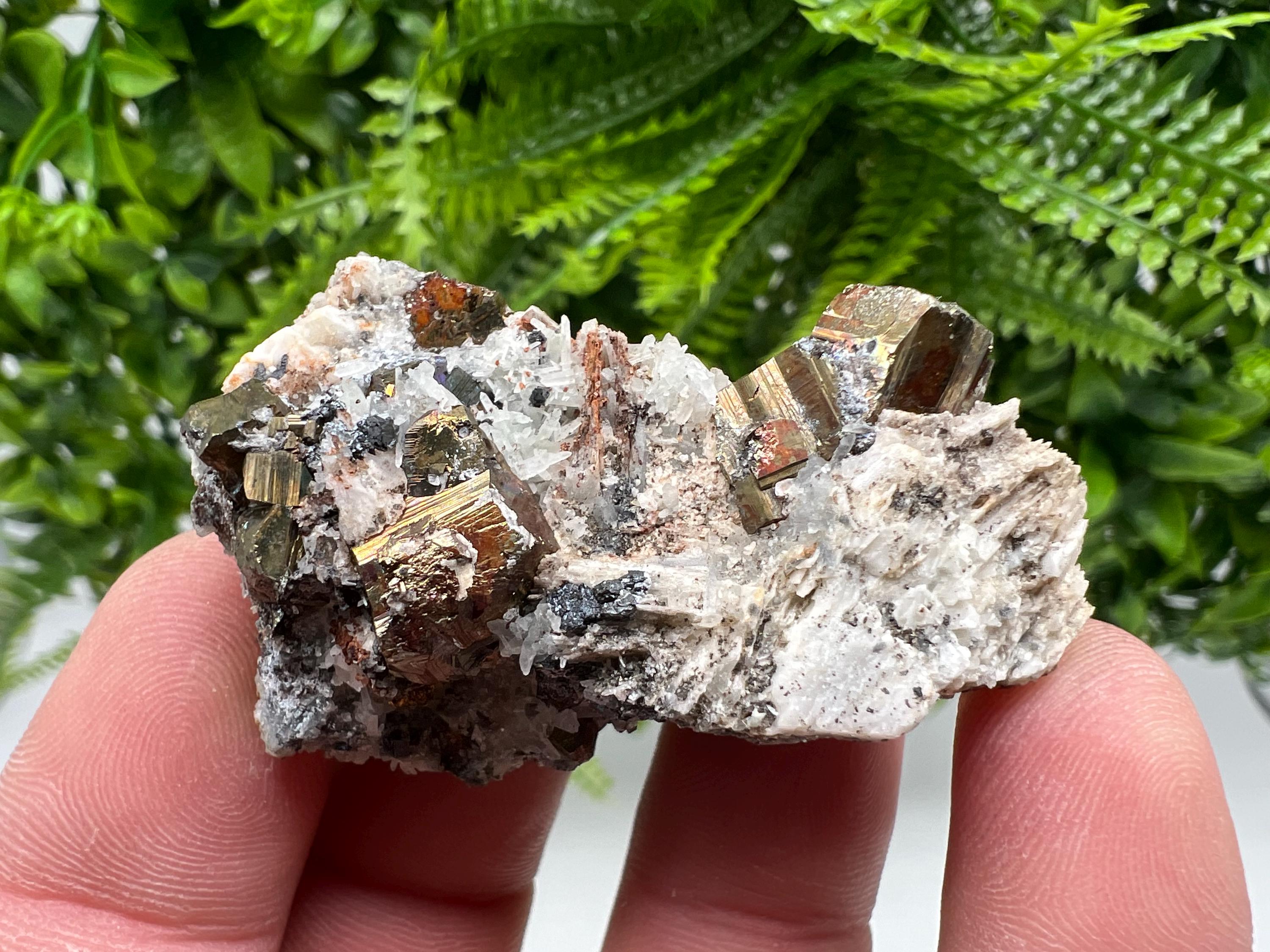 Pyrite with Hematite on Sphalerite, Quartz, Bulgaria Mineral Specimen