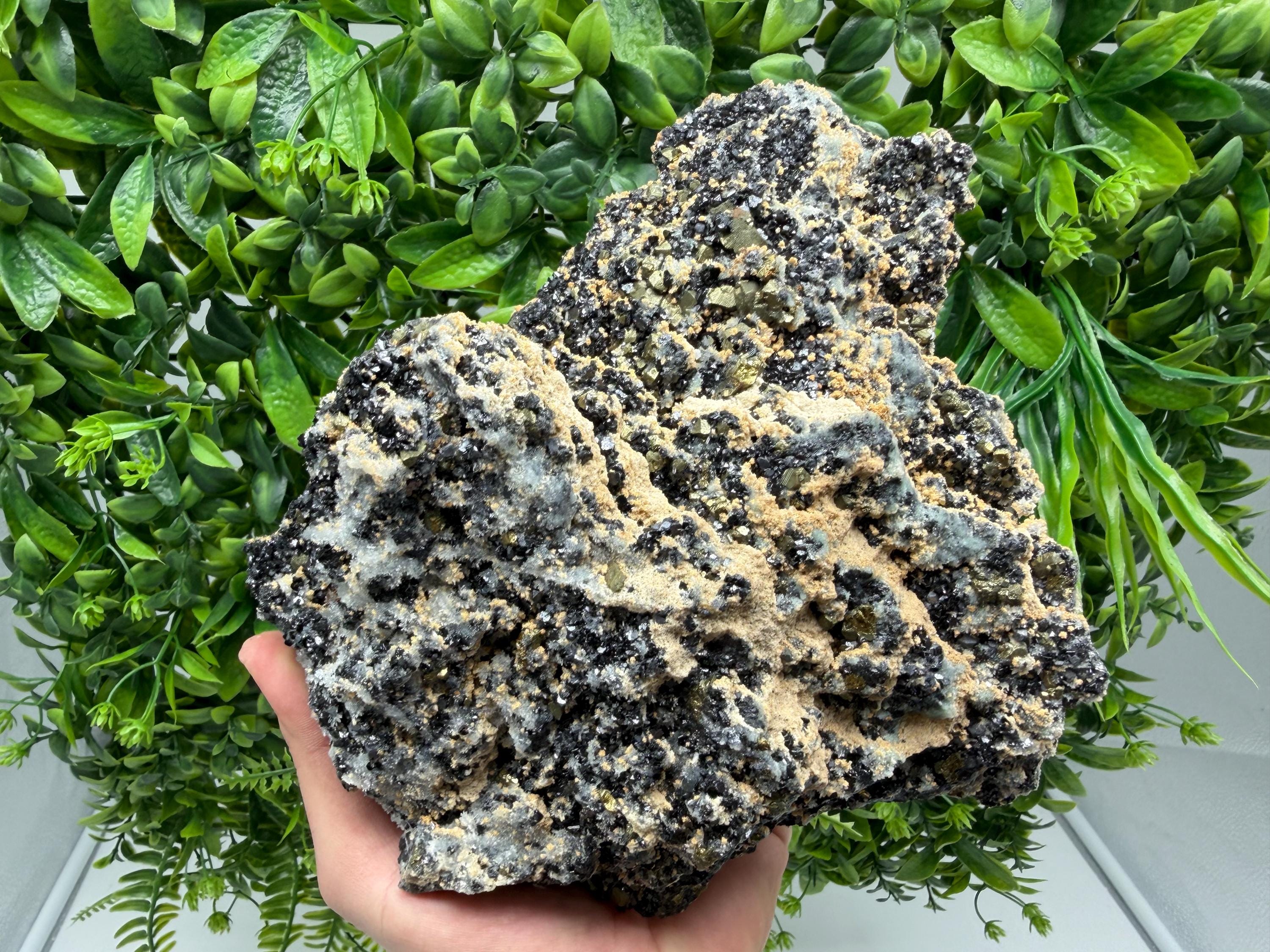 Sphalerite Cleiopfane on Quartz Mineral Specimen, Krushev Dol Mine, Bulgaria Home Decor Stone
