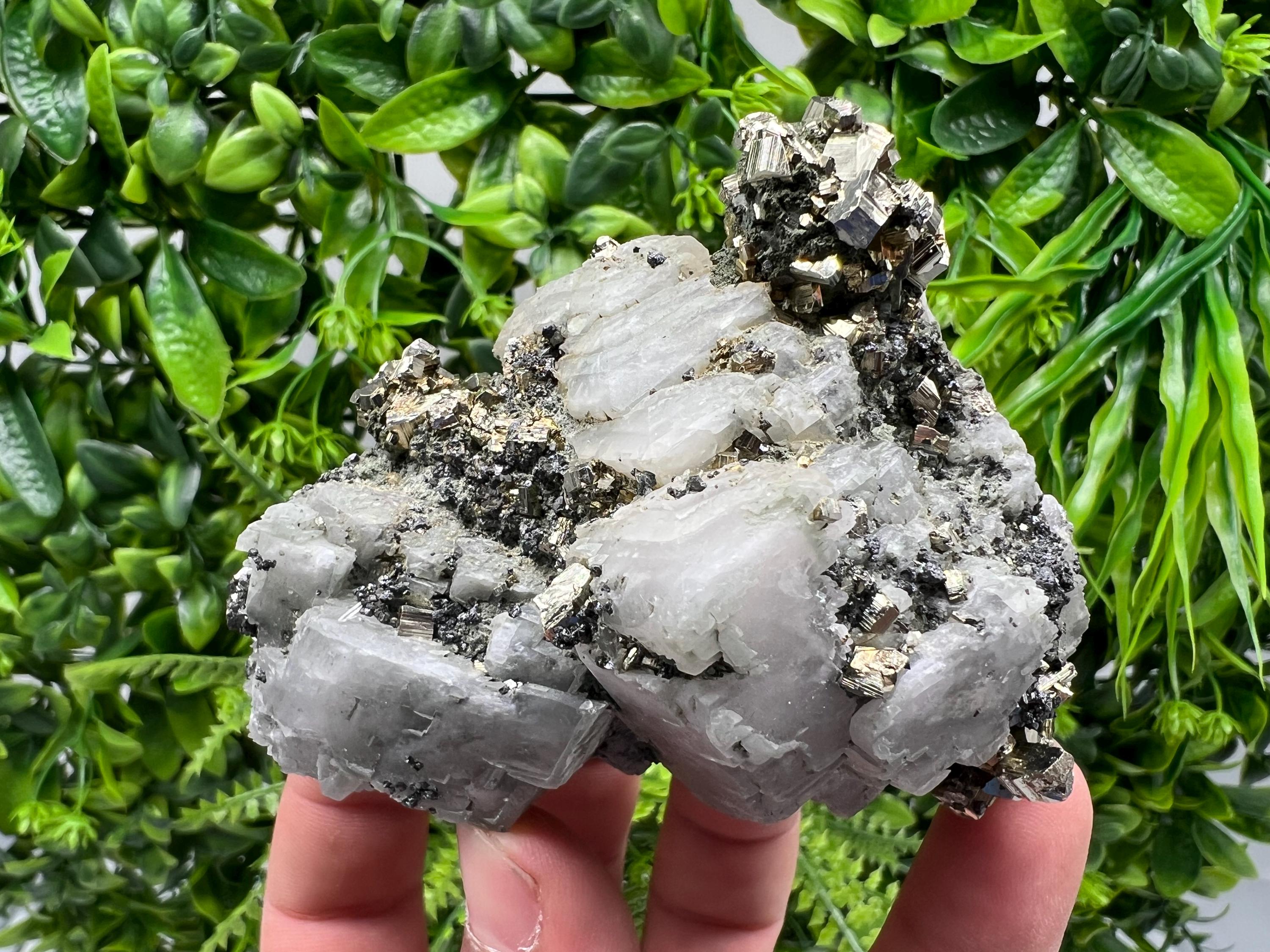 Rare Pyrite on Calcite Specimen, Borieva Mine, Bulgaria