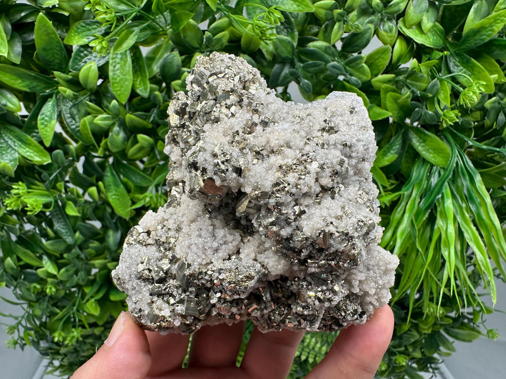 Pyrite on Quartz, Calcite Mineral Specimen, Bulgaria