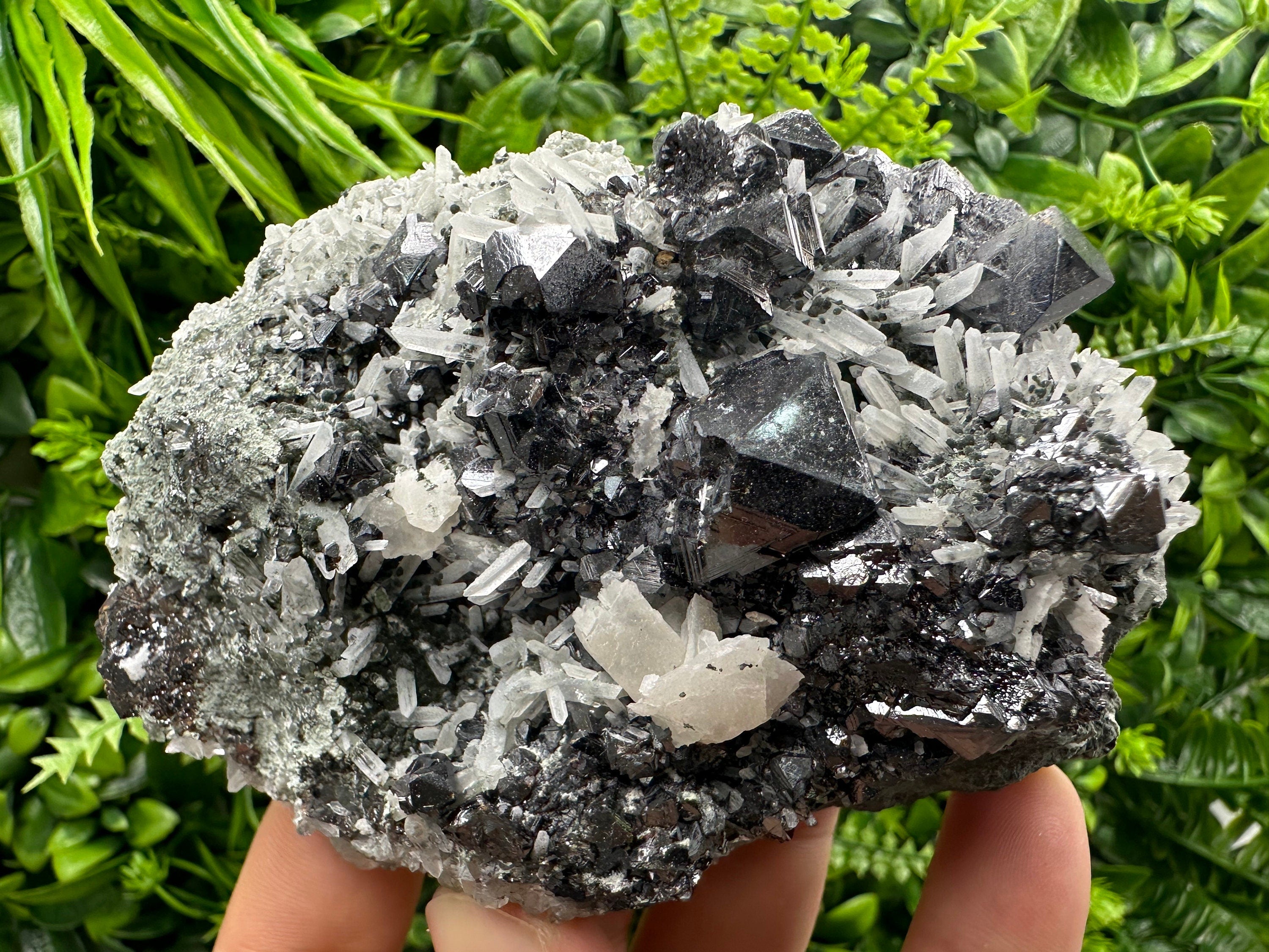 Sphalerite on Quartz Cluster, Natural Mineral Specimen, Home Decor Stone