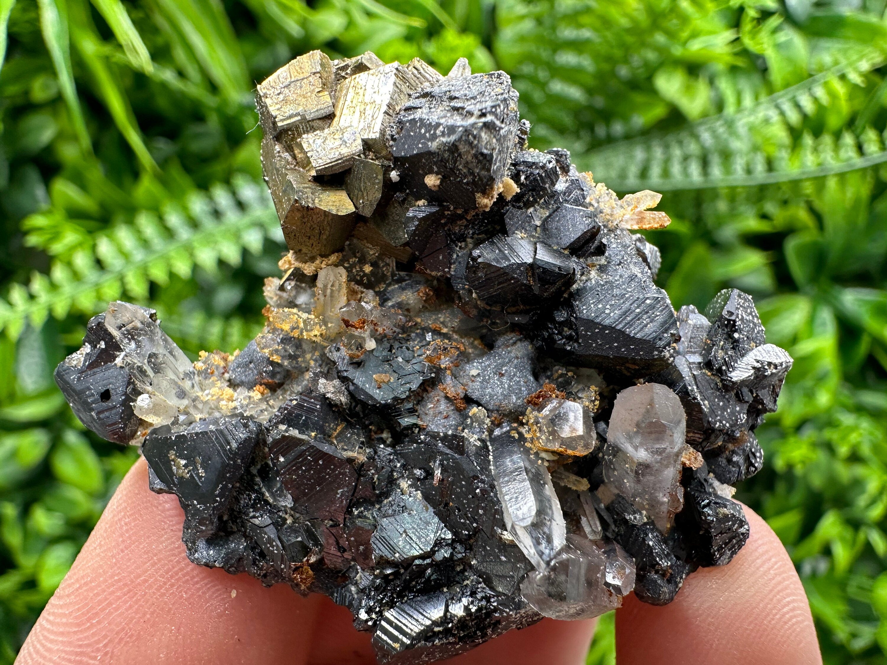 Rainbow Pyrite on Sphalerite with Quartz and Siderite, Collection Specimen