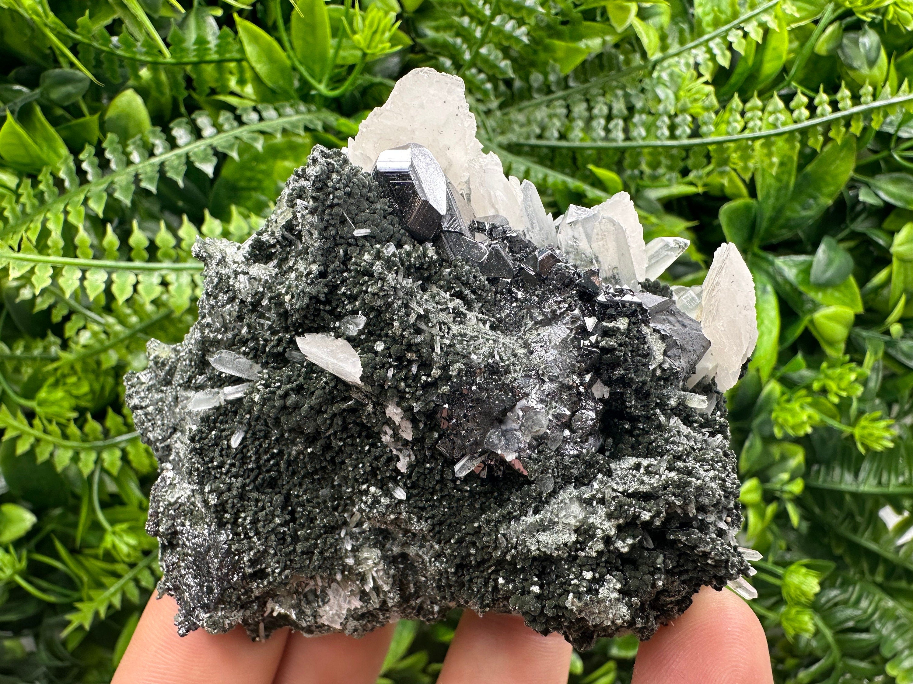 Sphalerite on Quartz: Natural Mineral Specimen, Home Decor Stone