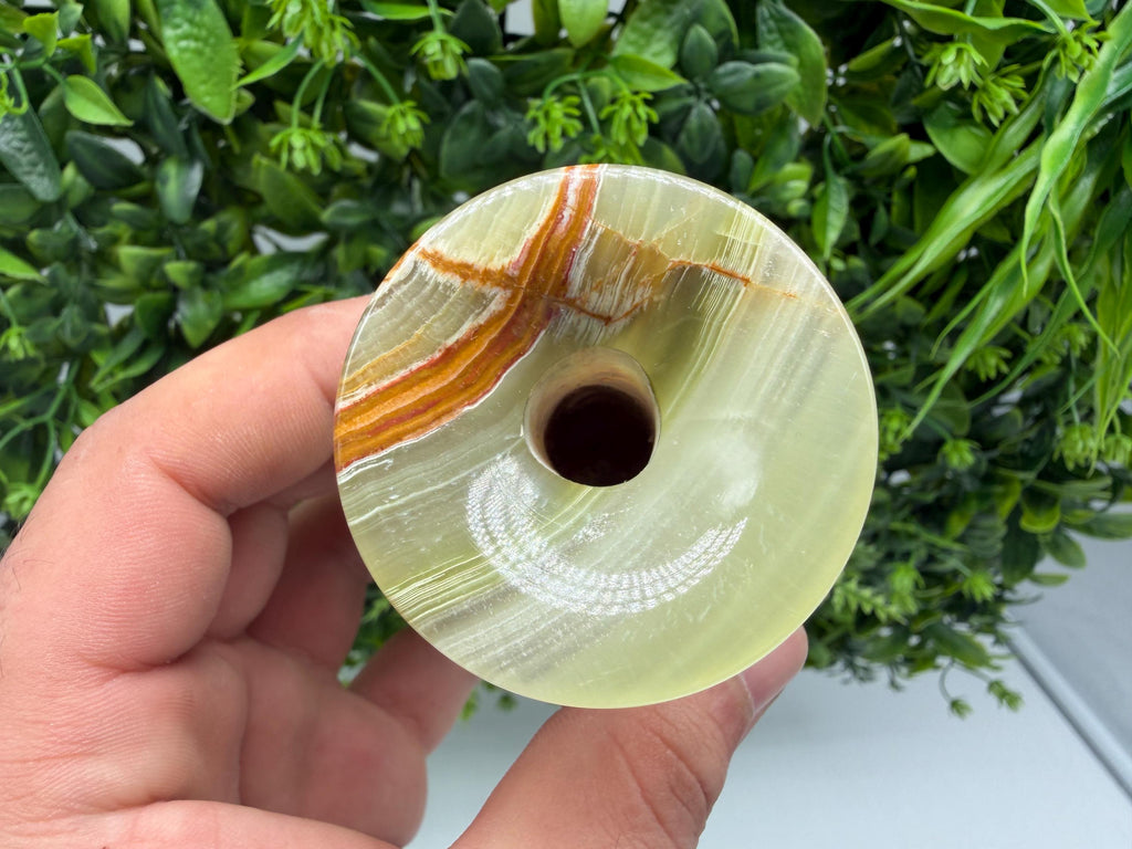 Natural Green Onyx Candle Holder – Polished Crystal Altar Decor
