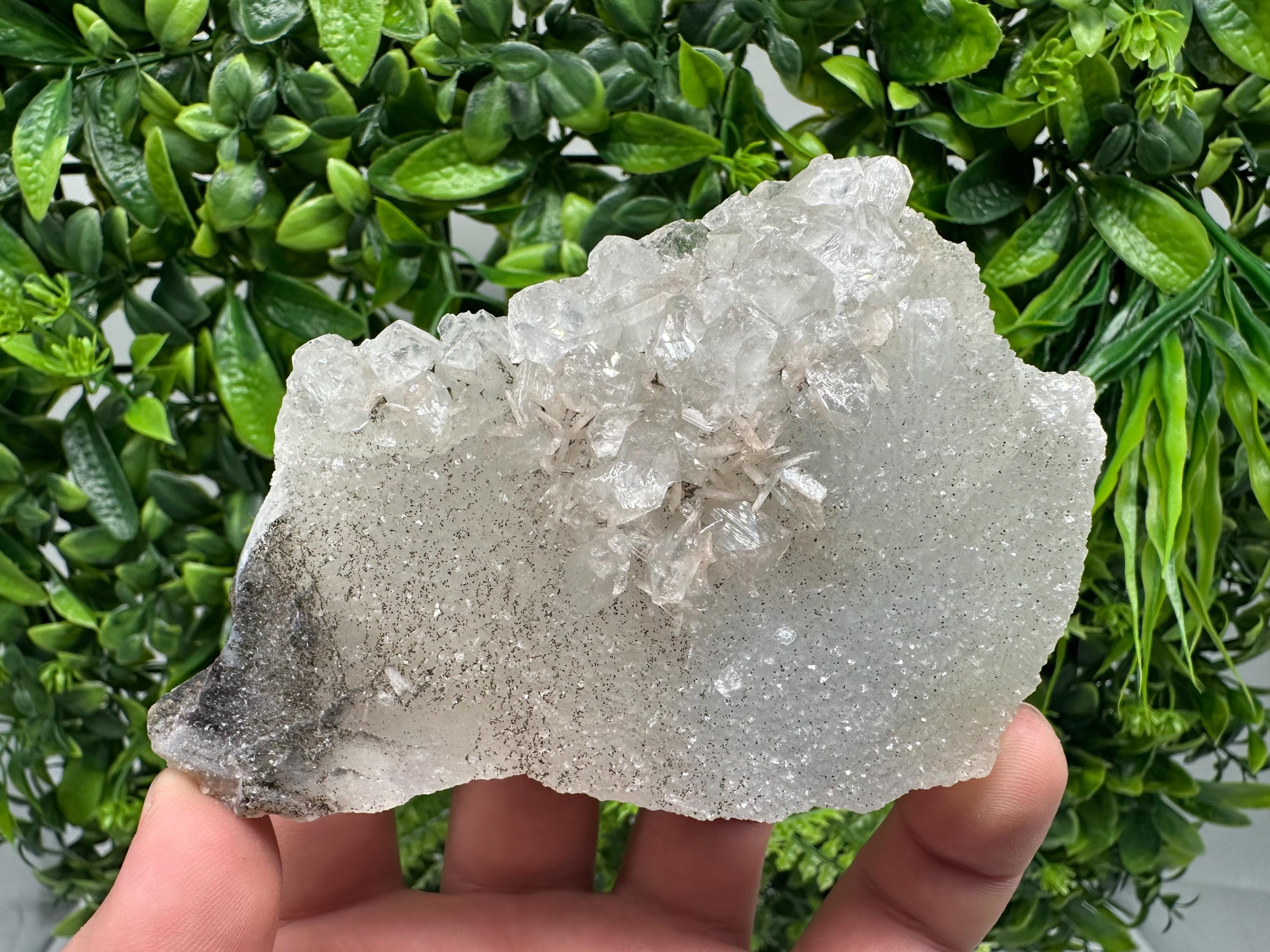 Transparent Apophyllite on Chalcedony, Natural Crystal Specimen, India Minerals
