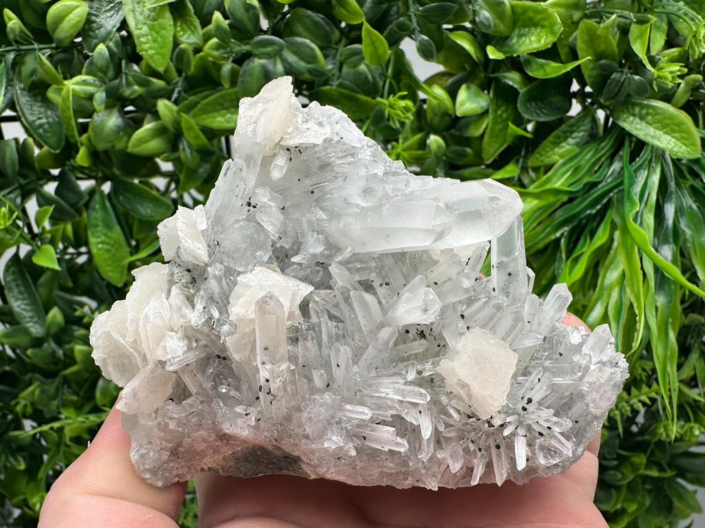 Calcite on Quartz Cluster, Borieva Mine Mineral Specimen