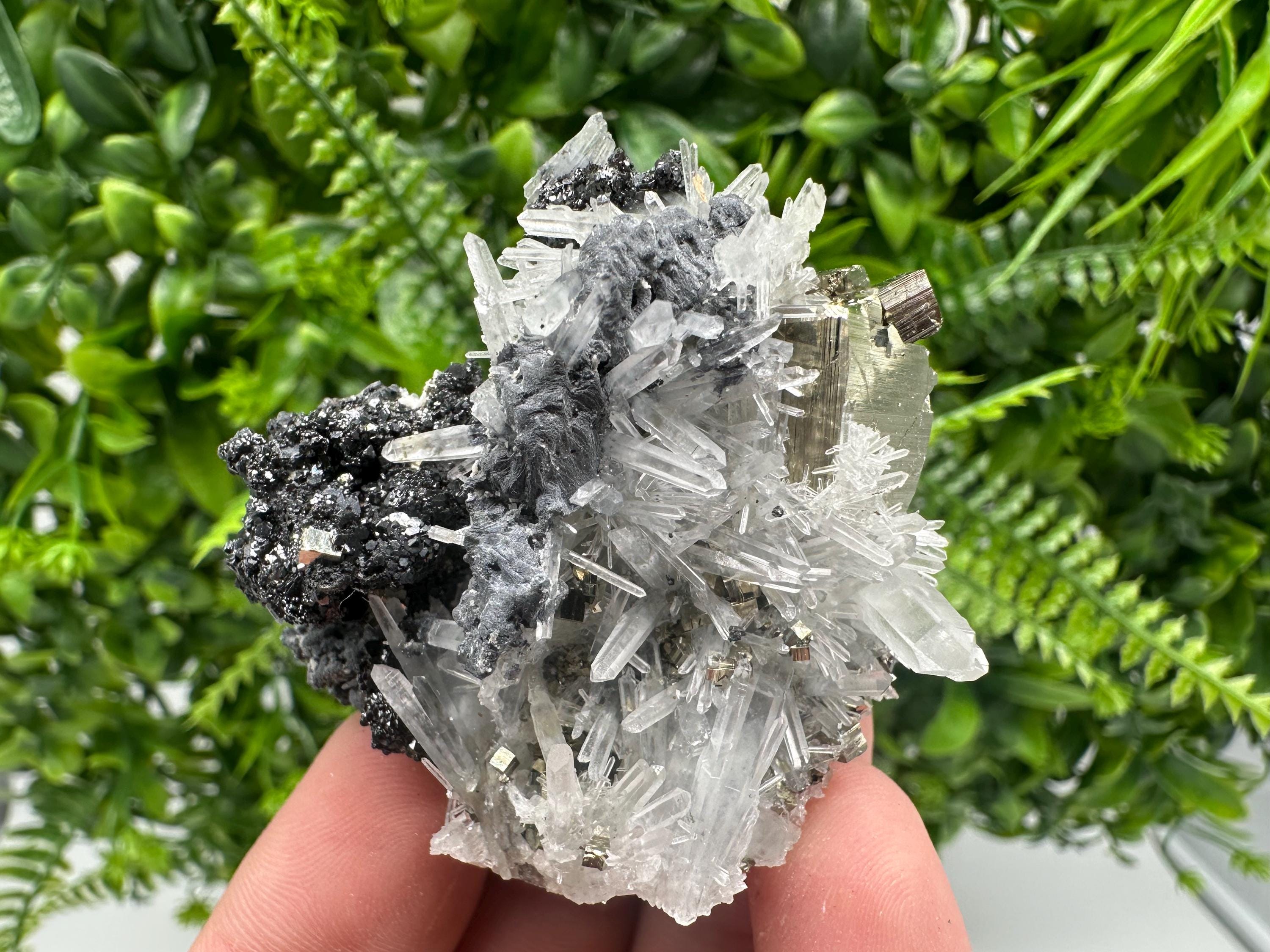 Pyrite on Quartz, Calcite Mineral Specimen, Bulgaria