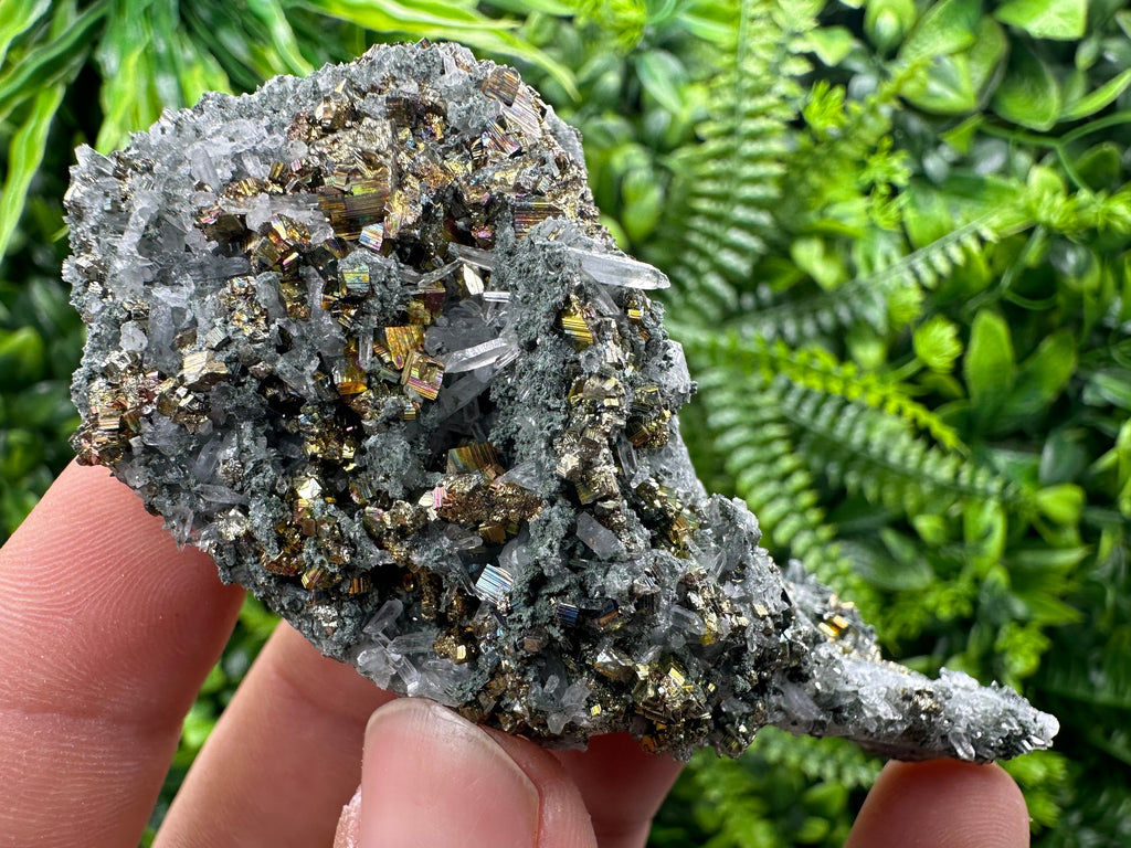 Red Pyrite on Green Quartz with Sphalerite, Borieva Mine Mineral Specimen